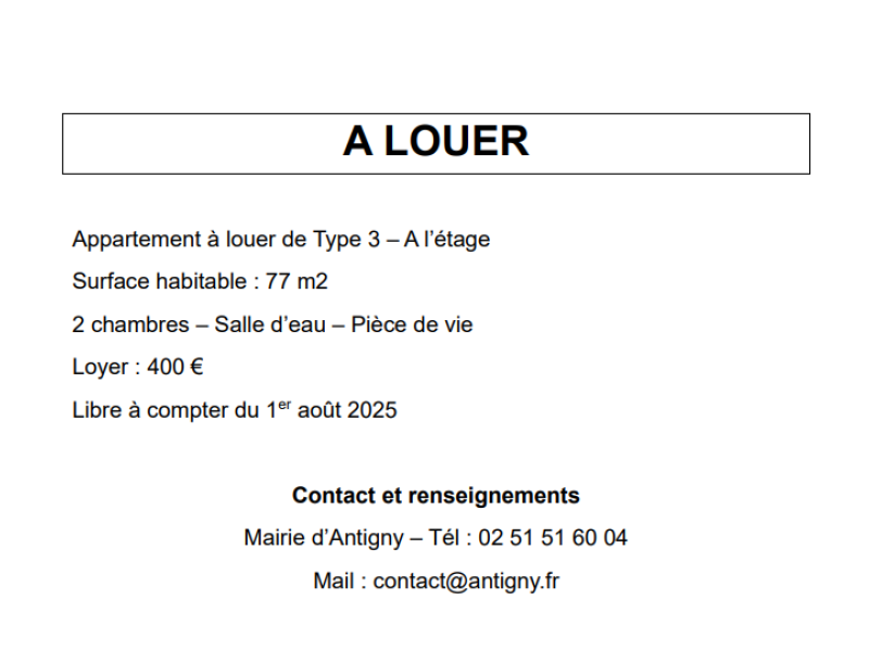 APPARTEMENT A LOUER 